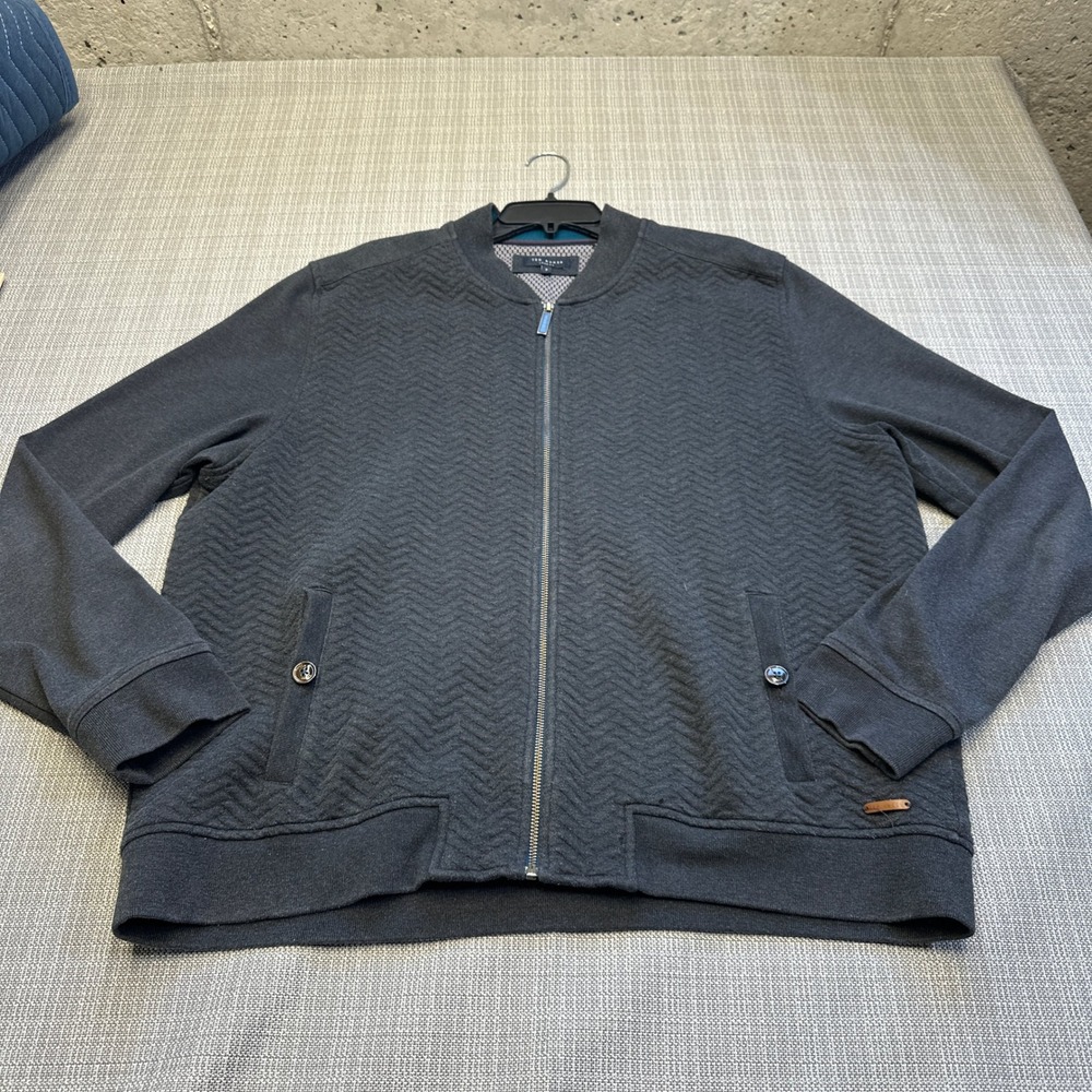Ted Baker London Textured Jacket Mens size 7 / 3XL Blue Full Zip Pockets